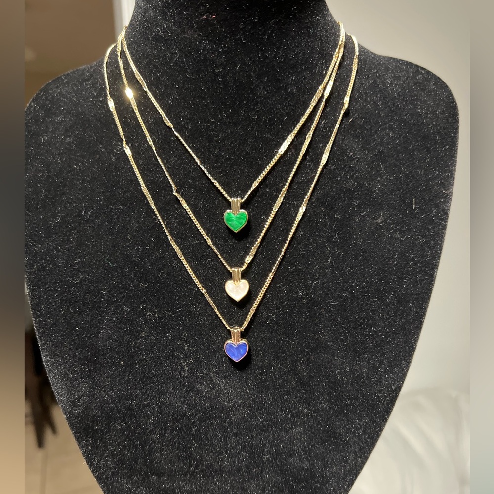 NECKLACE heart green, blue and white